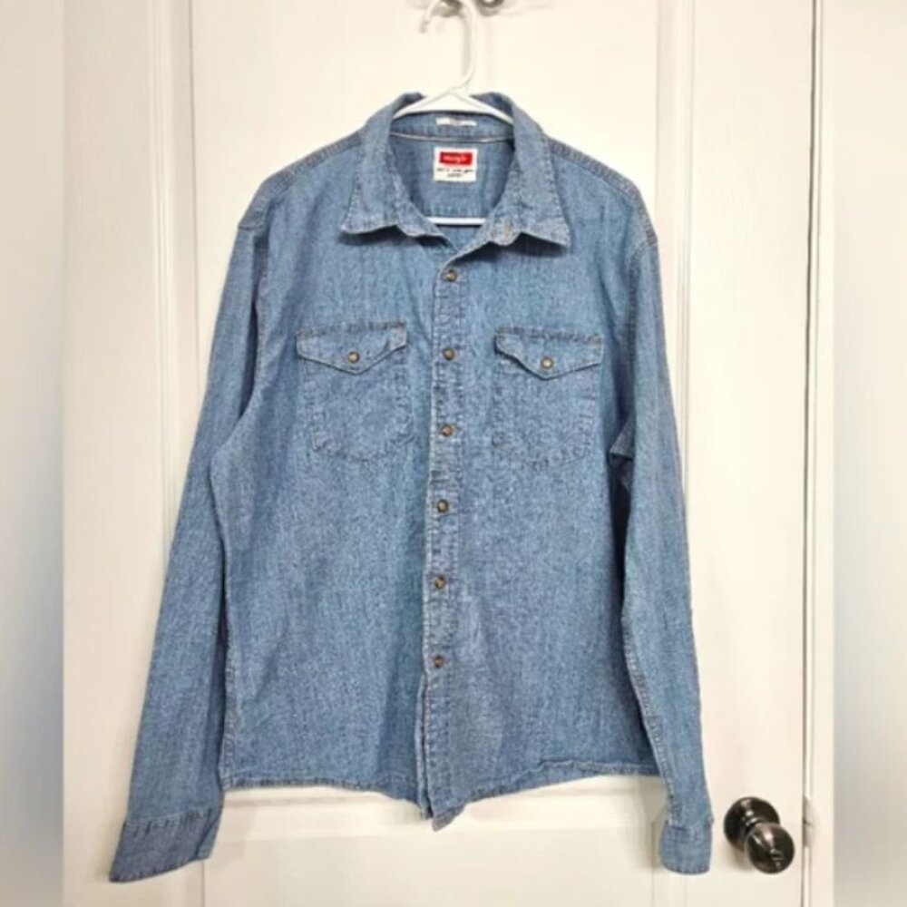men's XL pearl snap denim chambray longsleeve cotton shirt